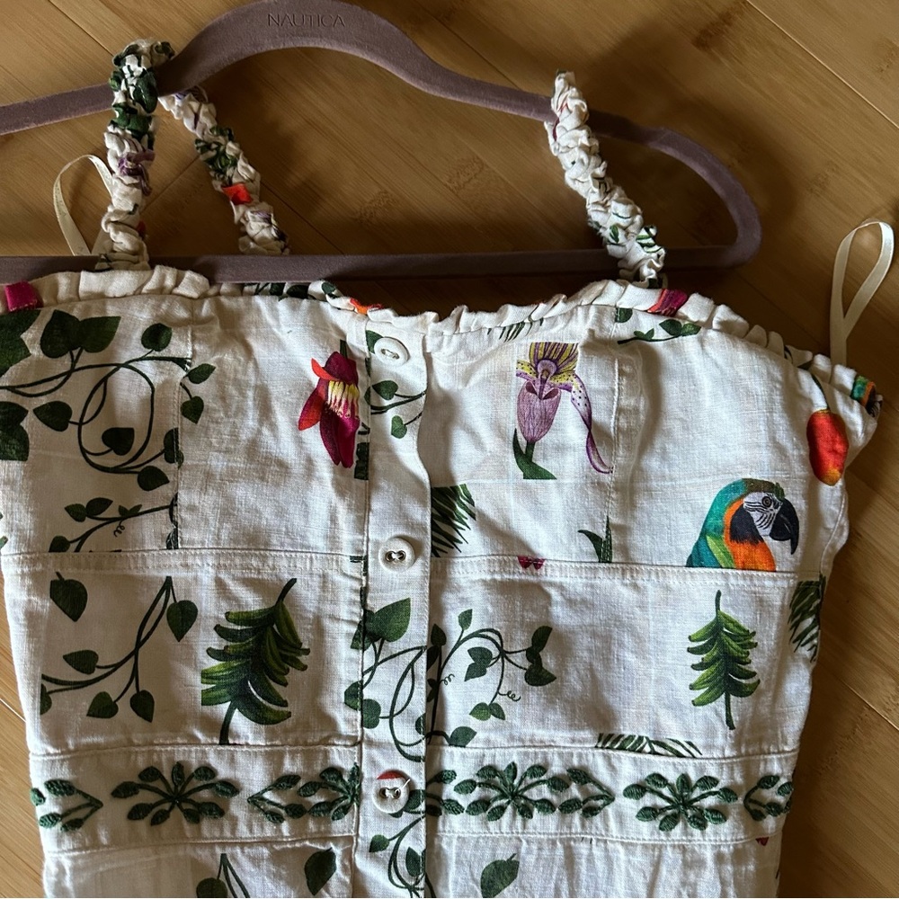 Agua by Agua Bendita Nispero Bouquet tiered printed linen midi dress size L - Picture 5 of 7